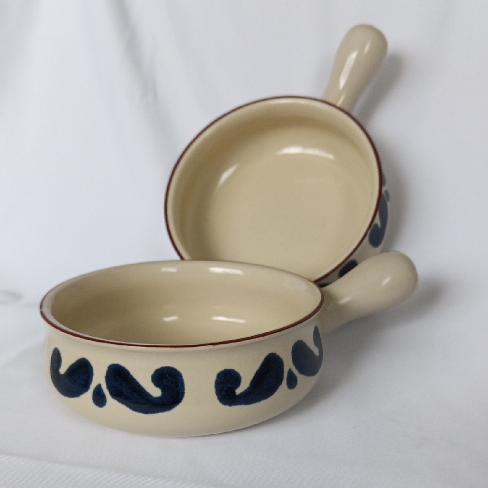 Pair of Handcrafted Ceramic Soup Bowls with Blue Design